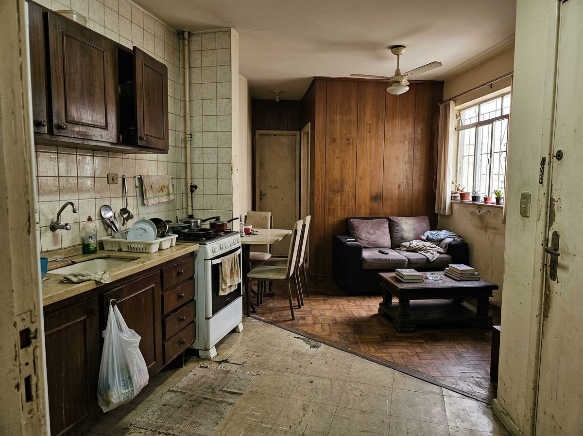 Sala integrada com cozinha antes da reforma realizada pela ConcArt
